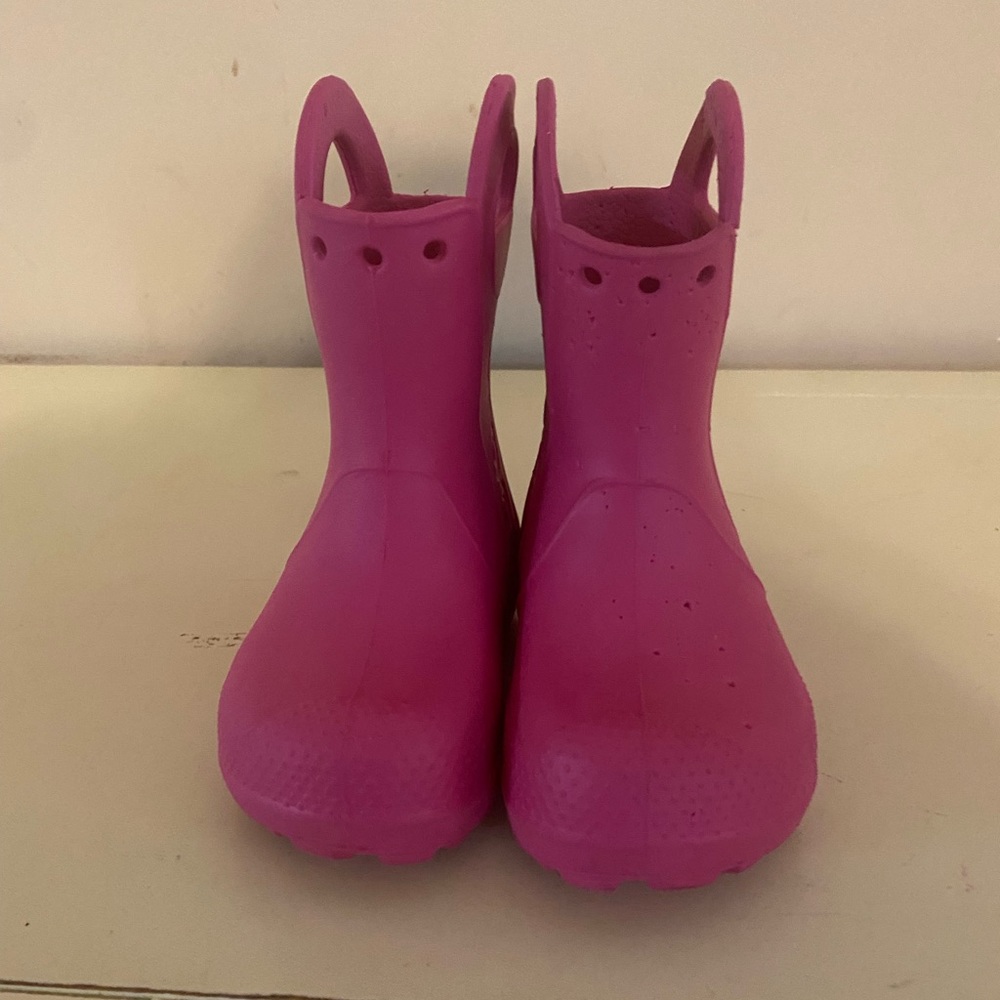 Pink croc rain boots